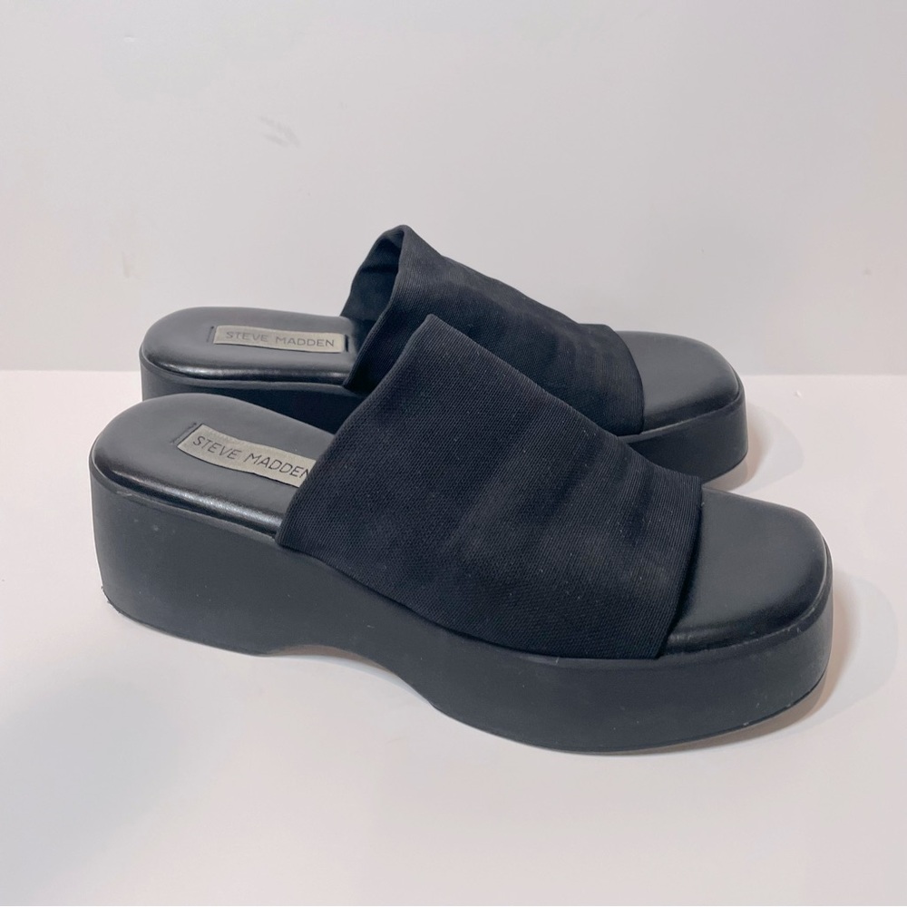 Steve Madden Platform Slinky30 Black Slip-On Wedge Size 39 (8.5)